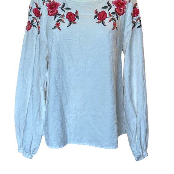 LOGG H&M pink floral embroidered ivory cotton top Peasant Size 6 - Picture 2 of 8
